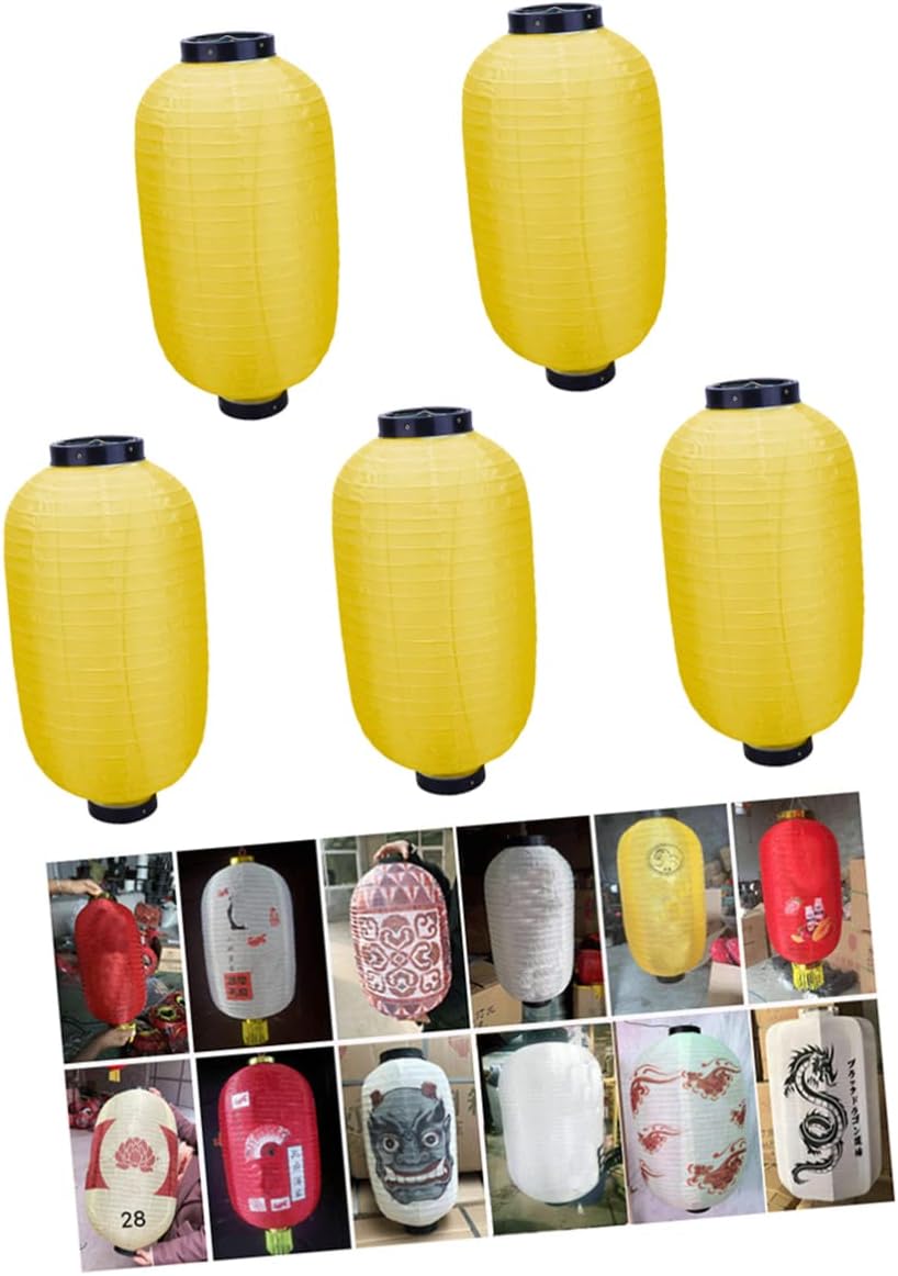 5pcs Silk Lanterns for Festivals Decorative Party Lanterns Khaki Hanging Lights for Mid-Autumn and Year Celebrations