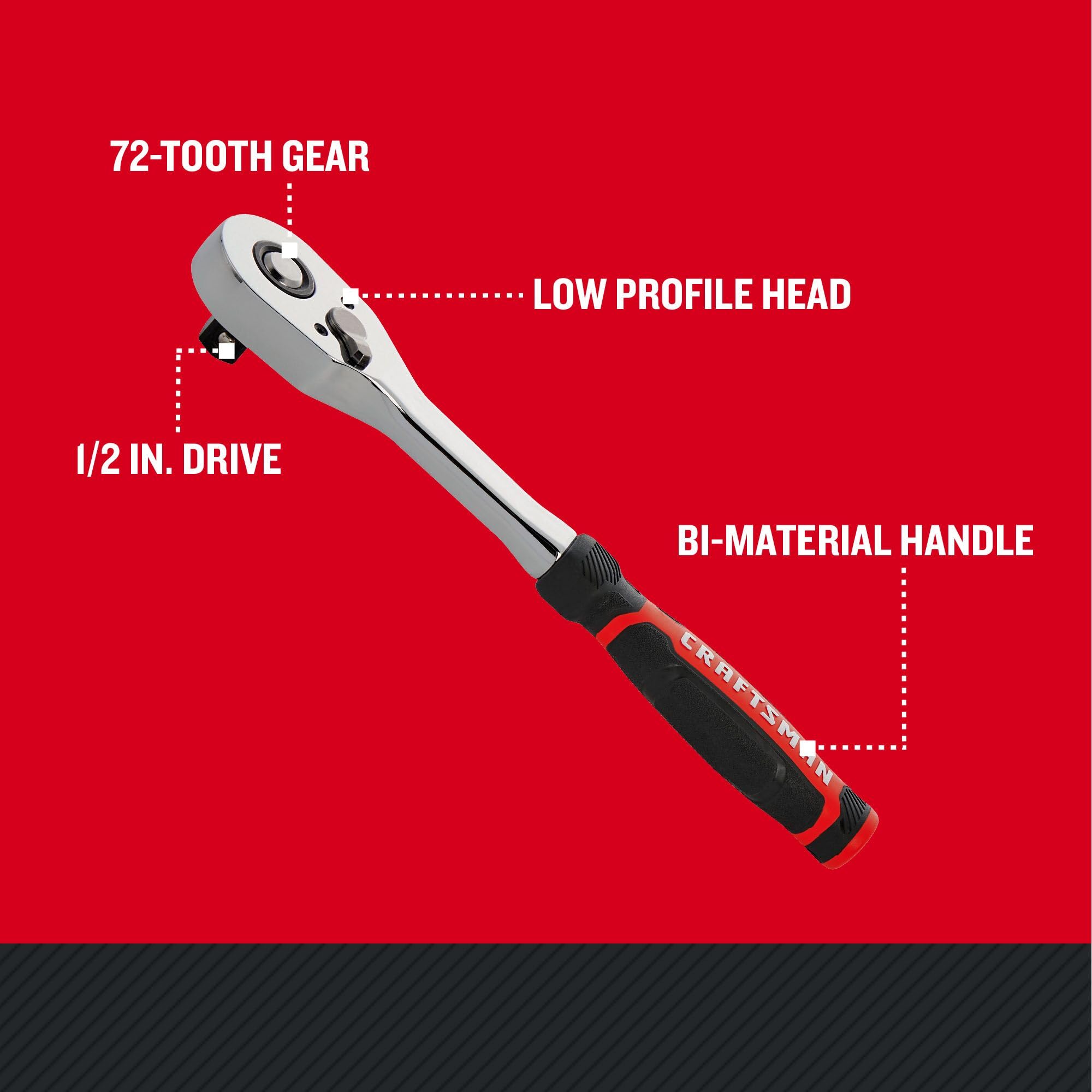 Amazon | CRAFTSMAN ロープロファイルラチェット、1/2インチドライブ