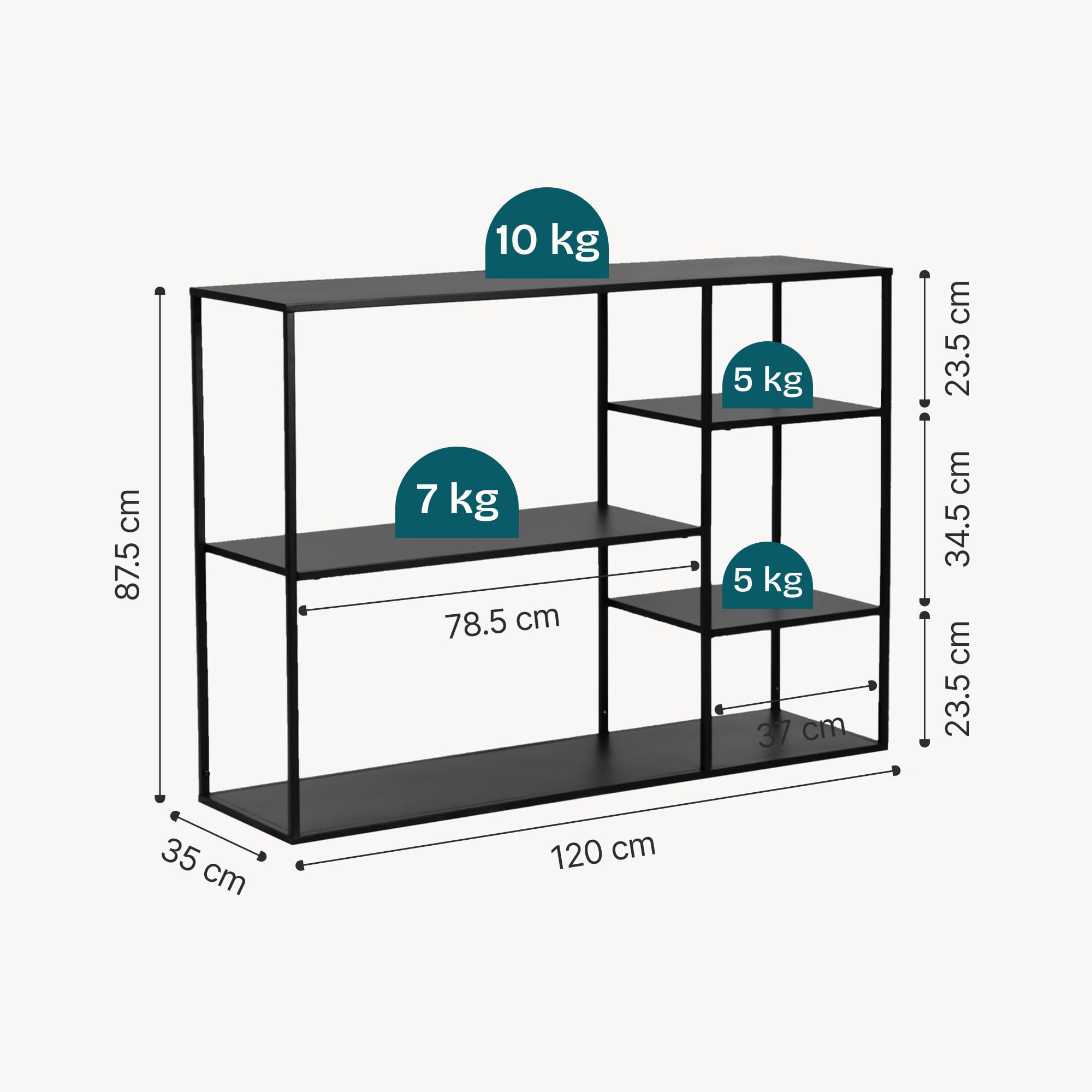 [en.casa] Standregal Isojoki Bücherregal Metallregal Wohnzimmer Schwarz Regal stehend 120 x 35 x 88 cm