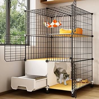 キャットケージ　多機能　キャスター付き　高さ188cm グレー　トイレ付き Amazon.co.jp: 猫 ケージ トイレ付き 広い キャスター付き 移動