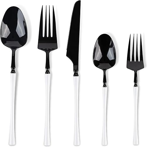 Infinity Flatware Deluxe - Juego de cubiertos de plástico desechables de alta calidad con 8 tenedores, 8 tenedores de ensalada, 8 cuchillos, 8