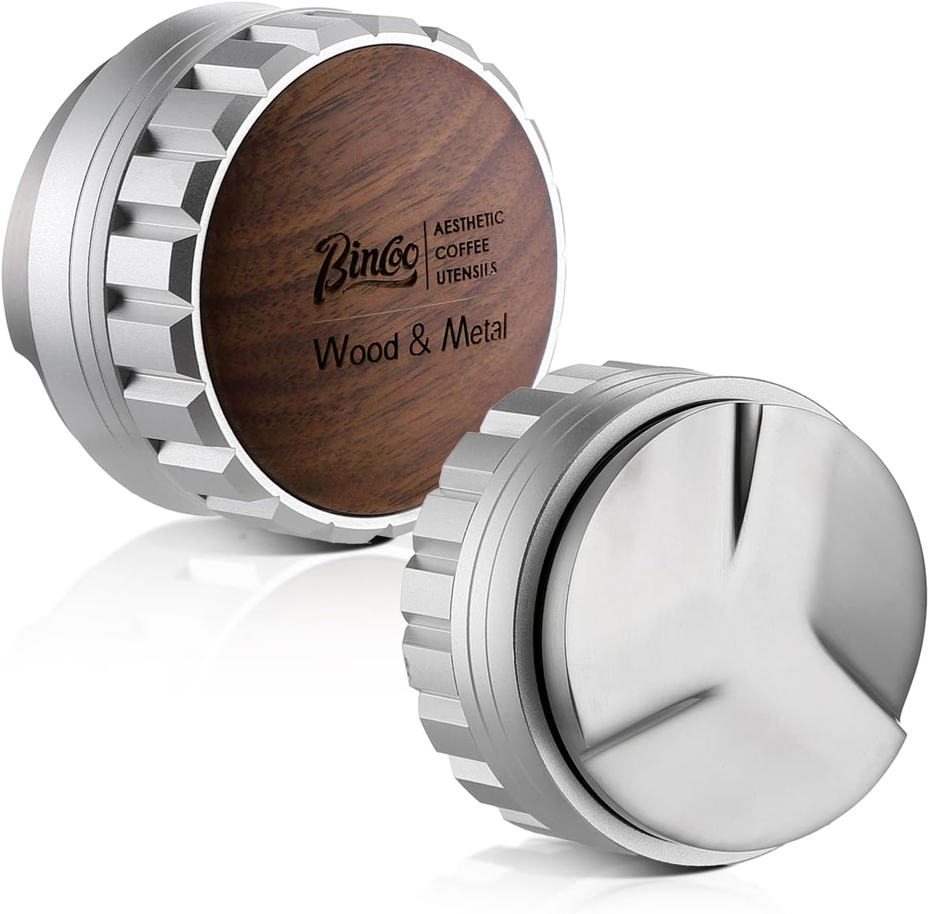 Espresso Coffee Distributor – 58mm Coffee Distributor, Heavy Duty Coffee Levelling Tool with Wood Lid, Espresso Hand Tamper Tool Fits 58mm Portafilters (Silver)