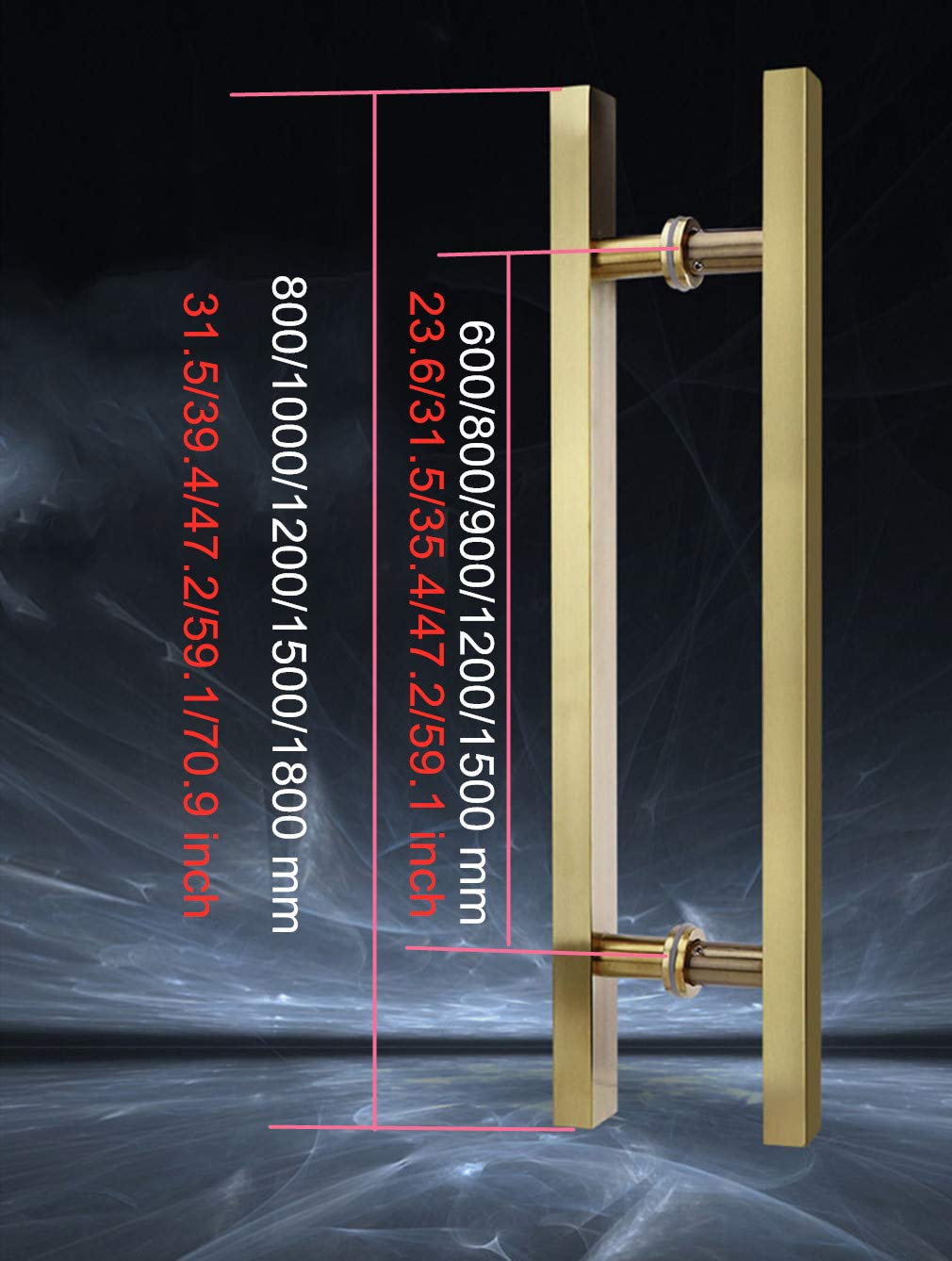 Set di maniglie a doppia barra laterale in acciaio inossidabile per porte in vetro, moderne, quadrate, per hotel, casa, ufficio, negozio, finitura nera, foro centrale da 1200 mm