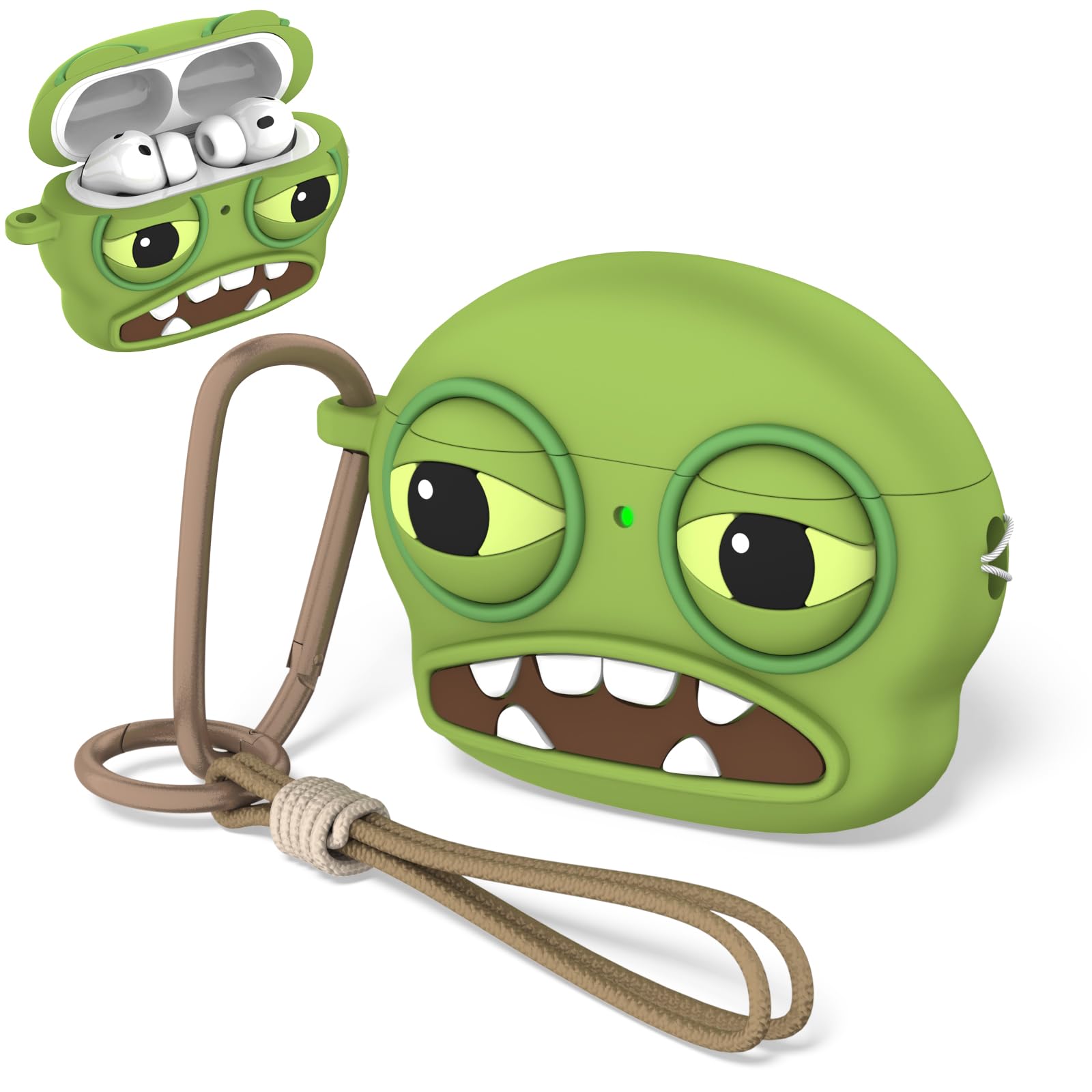 OAJ for AirPods Pro 3 Case, Funny 3D Cartoon Ugly Protective Soft Silicone Case Cover with Keychain & Lanyard (Green)