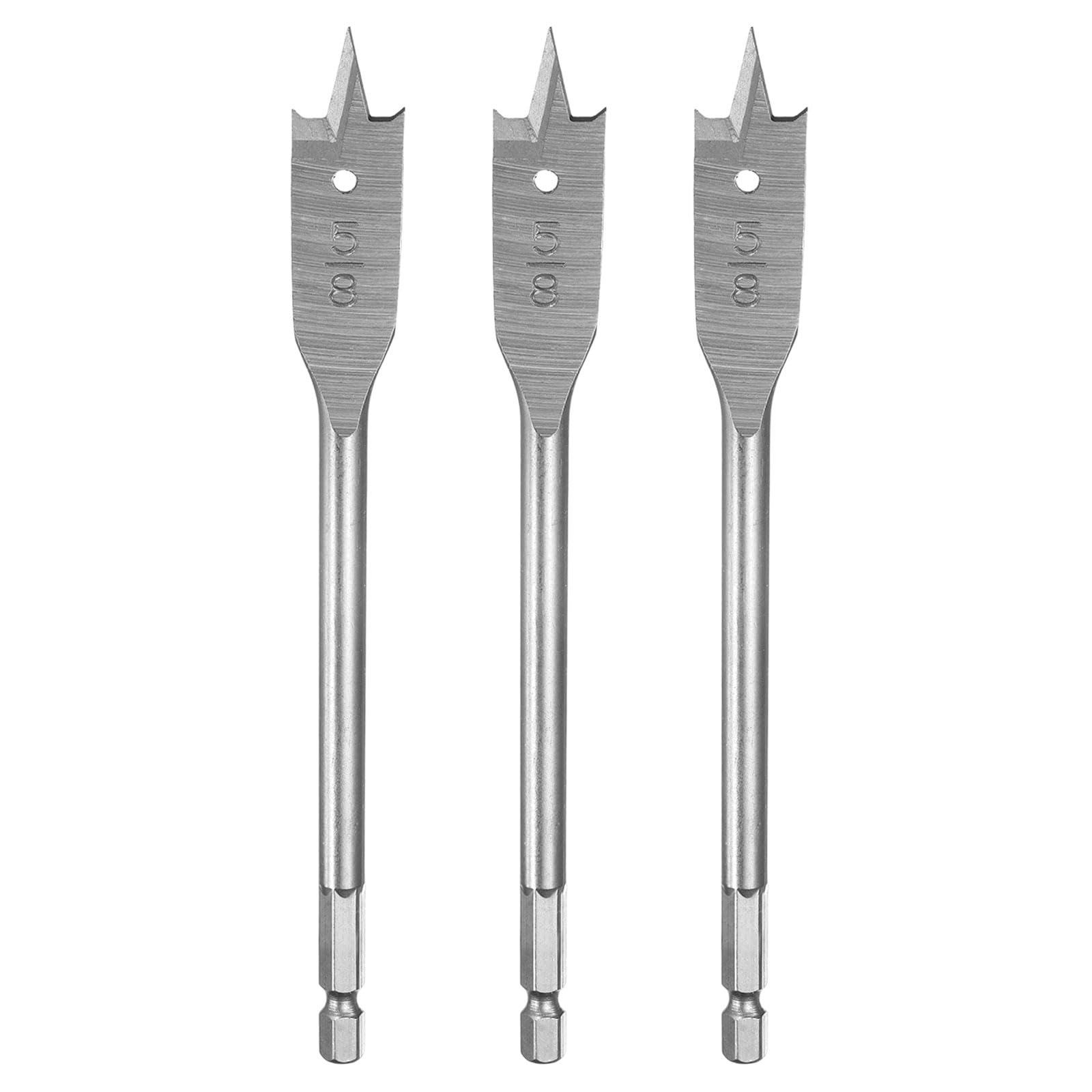 HARFINGTON 3Pcs Spade Drill Bit 5/8" Paddle Flat Bits Wood Hole Cutter with Quick Change 1/4 Inch Hex Shank for Woodworking Fiberglass, Silver Tone