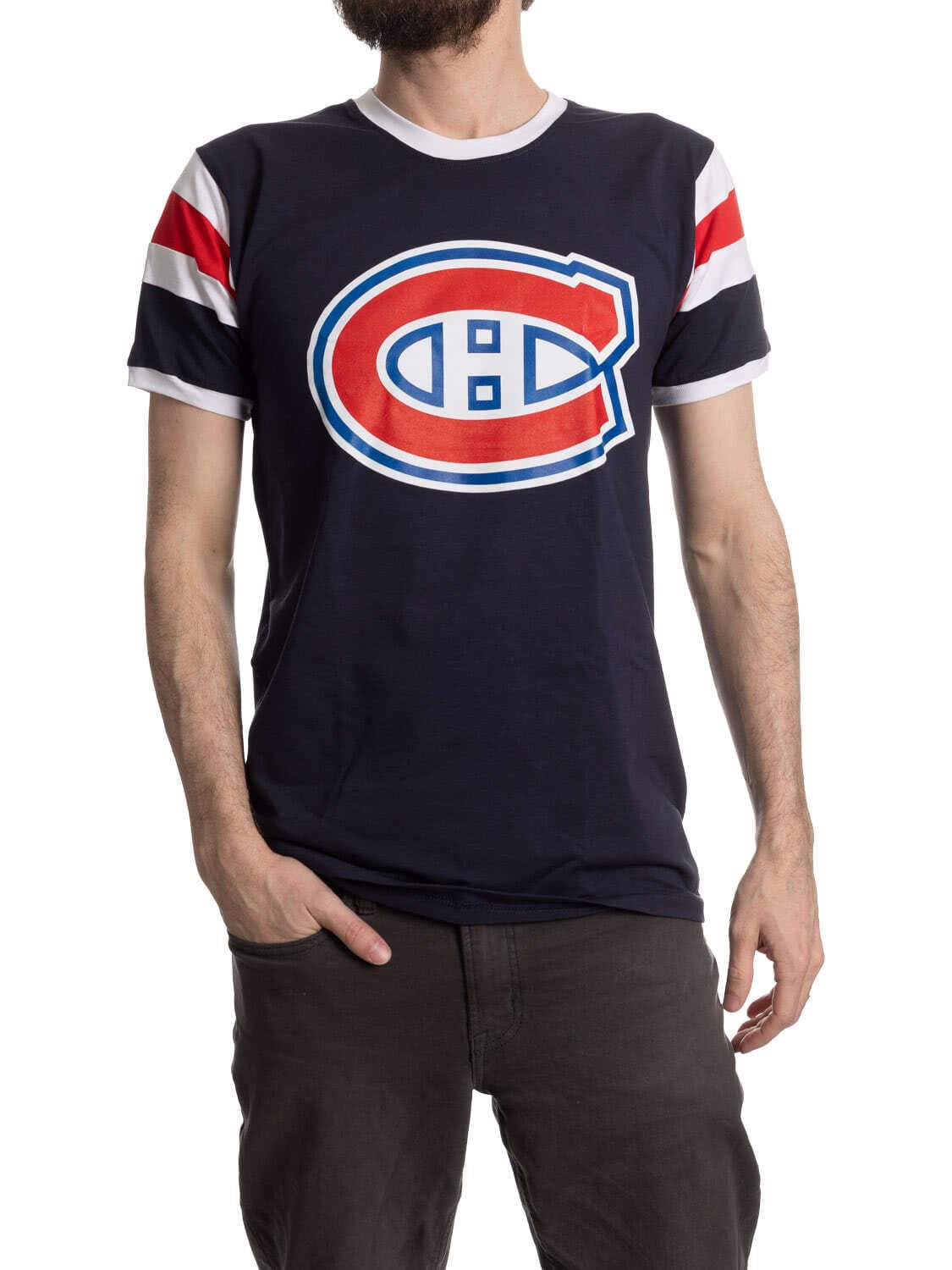 Calhoun NHL Mens Shoulder Stripe Varsity Inset Sleeve Retro Style T-Shirt - 2