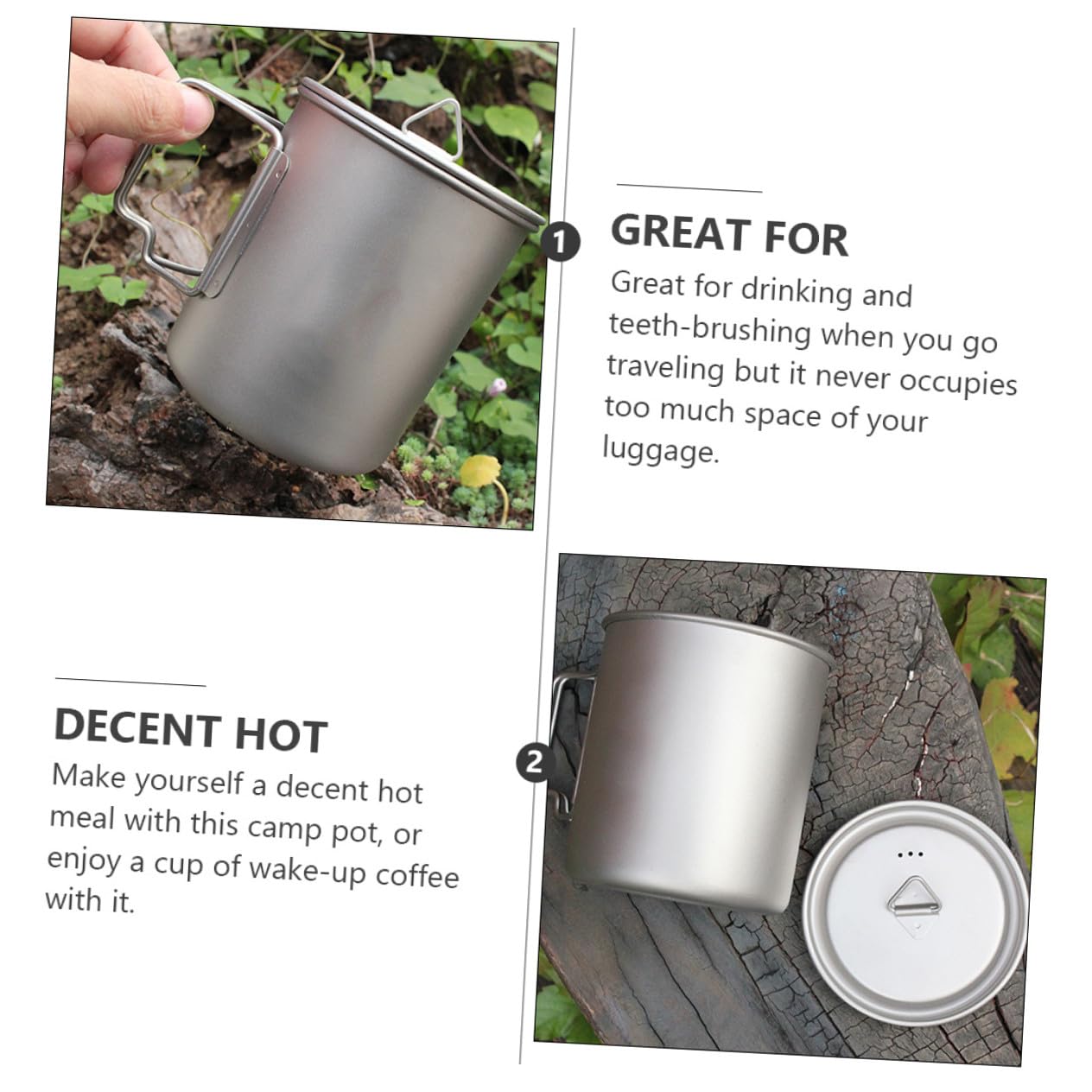 Faltbarer Titanbecher 750ml mit Deckel für Camping