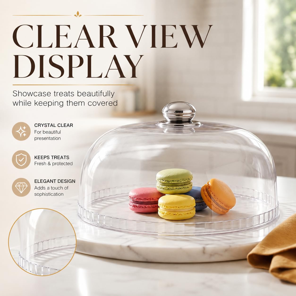 NUOBESTY Couvercle de dôme transparent pour gâteau, dessert, pâtisserie, présentation, service et protection (24,9 cm)