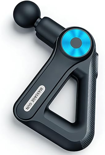 Pistola de masaje de tejido profundo, masajeador de percusión de mano con 9 velocidades, batería de 1500 mAh, 8 cabezas, mango triangular