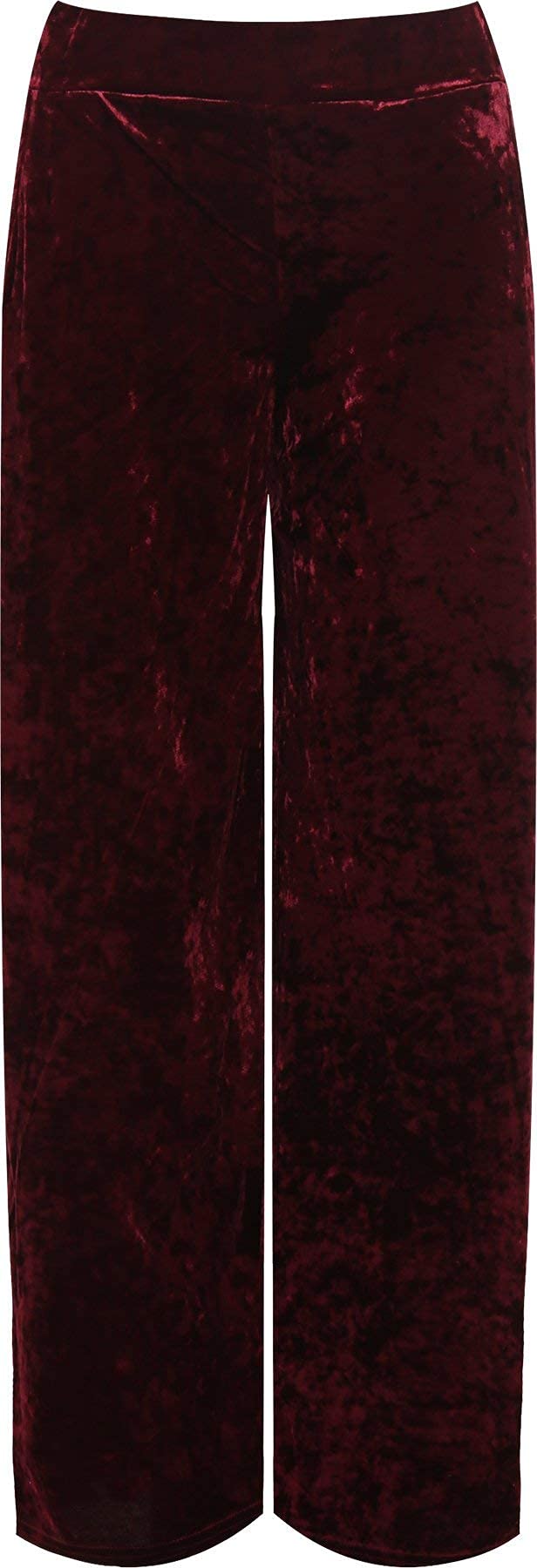 Womens Casual Velour Velvet Wide Leg Palazzo Trousers Ladies Flared Loose Fit Pocket Pants 8-26 (Wine UK 16-18)