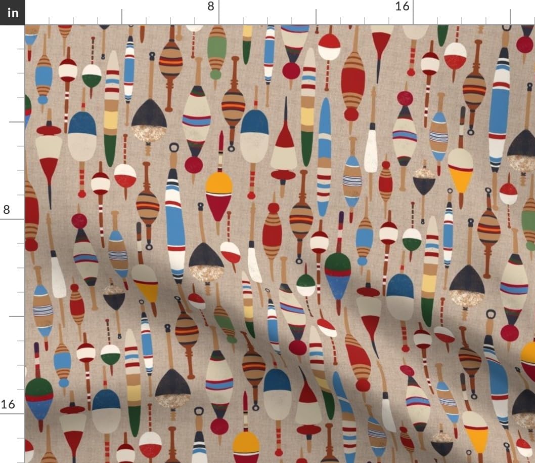 Spoonflower Fabric - Retro Camping Lake Fishing House Bobber Tackle Vintage Camp Summer Printed on Petal Cotton Fabric Fat Quarter - Sewing Quilting Apparel Crafts Decor