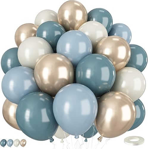 Miniatura 13 de Globos naranjas y azules, 50 globos bohemios de 12 pulgadas con globos de látex retro naranja mar, marfil, blanco, azul pastel, para niños y niñas