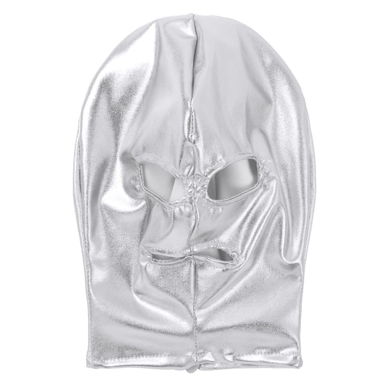 inlzdz Unisex Adults Spandex Zentai Mask Hood Headgear Head Full Cover for Cosplay Halloween Costume Silver One Size