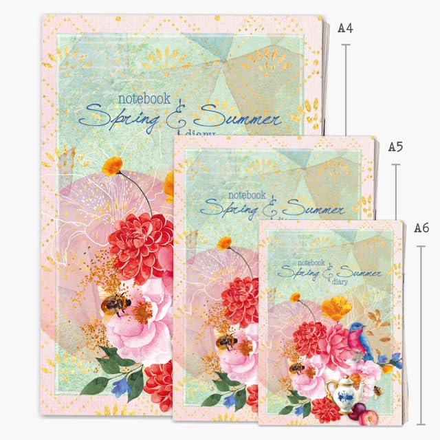 Daphne's Diary Notebook Set of 3 Spring & Summer | A set of 3 colorful, inspiring notebooks with lined paper in sizes A4, A5, and A6 | Perfect for your creative ideas, notes, and plans!      Office Product