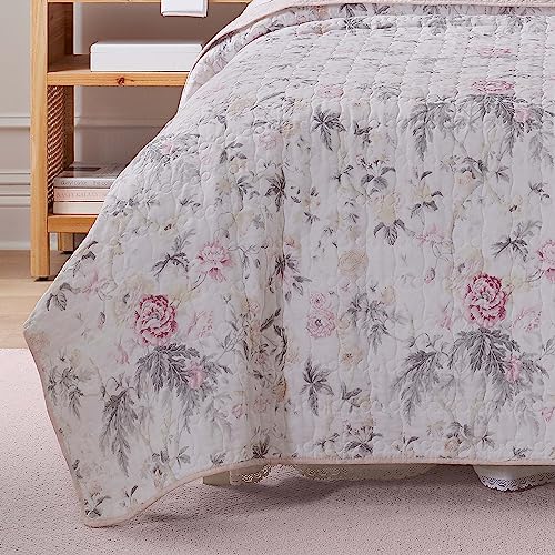 Laura Ashley Home - Breezy Floral Collection - 100% Cotton, Reversible, Lightweight & Breathable Bedding, Pre-Washed for Added Softness, Twin, Pink/Grey - Image 7