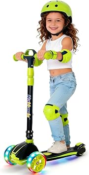 Nattork Kids Scooter for Age 3-8, Toddler Scooter with 4 Adjustable Height for Boys & Girls, Light Up 3-Wheels Foldable Kick Scooter, Lean to Steer, 120LB Weight Capacity