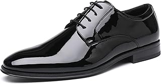 Mens Classic Formal Oxford Lace-up Faux Patent Leather Shoe for Men Business Wedding Suit Tuxedo Dress Shoes - Buy now