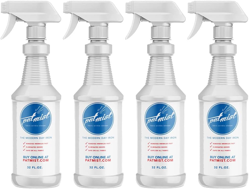 Wrinkle Remover Spray - Fabric Refresher with Fresh Laundry Scent - Odor Remover & Fast Drying Ironing Spray - Mist Nozzle Wrinkle Release Spray for Clothes – (4Pack - 32Oz)