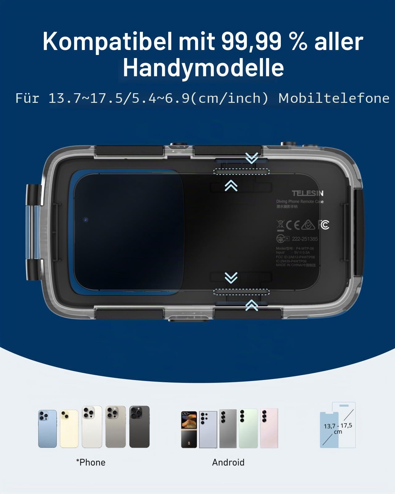 Unterwasser-Schutzhülle, wasserdicht, Tauchen, Schnorcheln, universal, Unterwasser-Foto- und Video-Tauchgehäuse, Griff für iPhone 16, 15, 14, 13, 12, 11 Pro Max/XS/X, Samsung Galaxy und weitere Handys