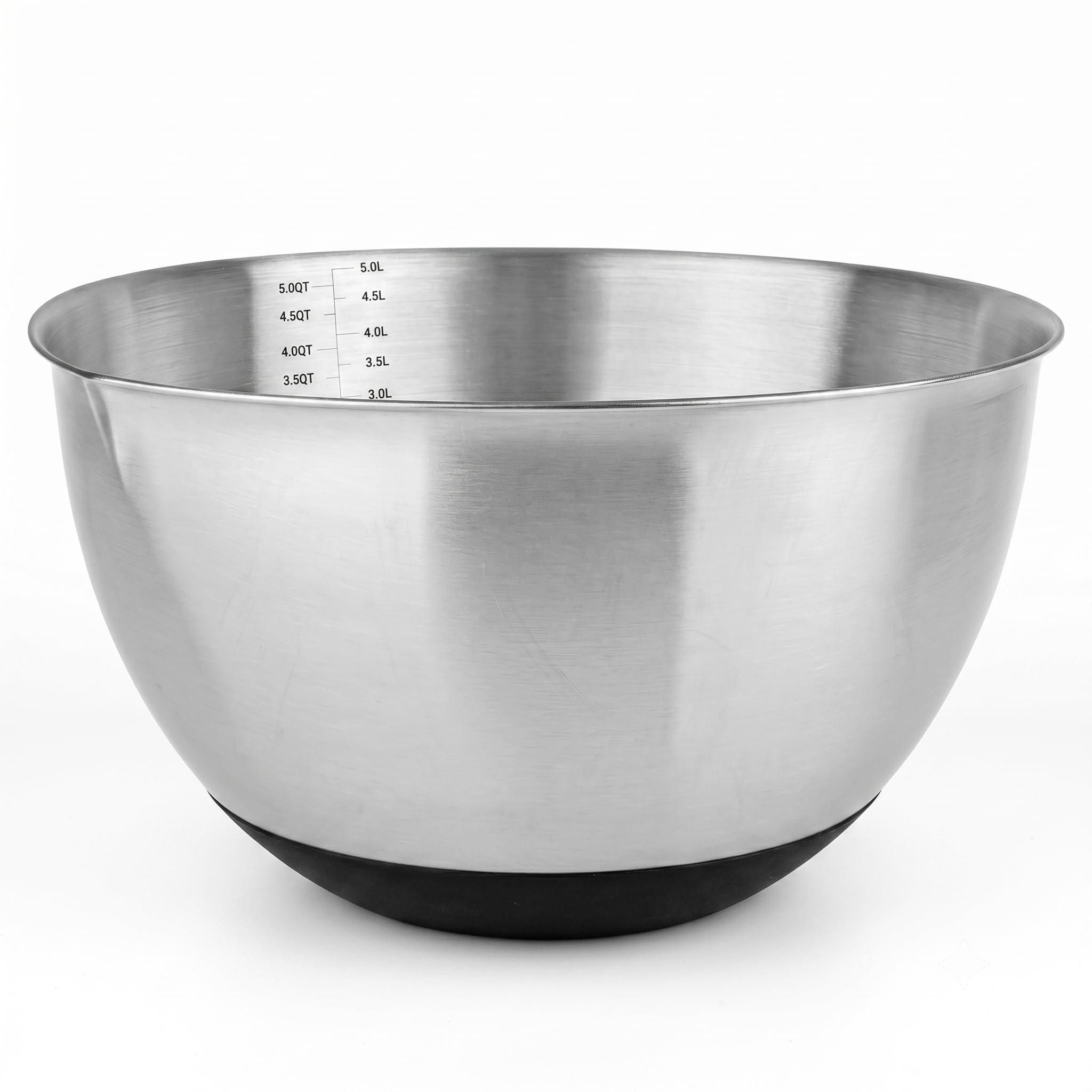 MGE - Ciotola da Cucina in Acciaio Inox e Base in Silicone Antiscivolo - Ciotola Insalatiera con Base in Silicone - Scala di Misurazione - Insalatiere Acciaio Inox - Ciotole in Acciaio da Cucina 26 cm