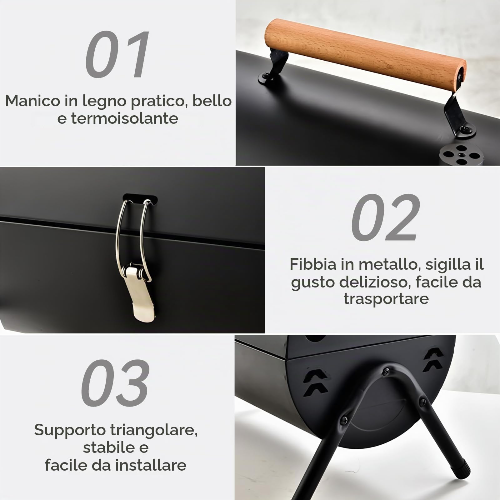 Barbecue portatile a carbonella, pieghevole, da campeggio, da giardino, per esterni, campeggio, escursioni, picnic, colore nero