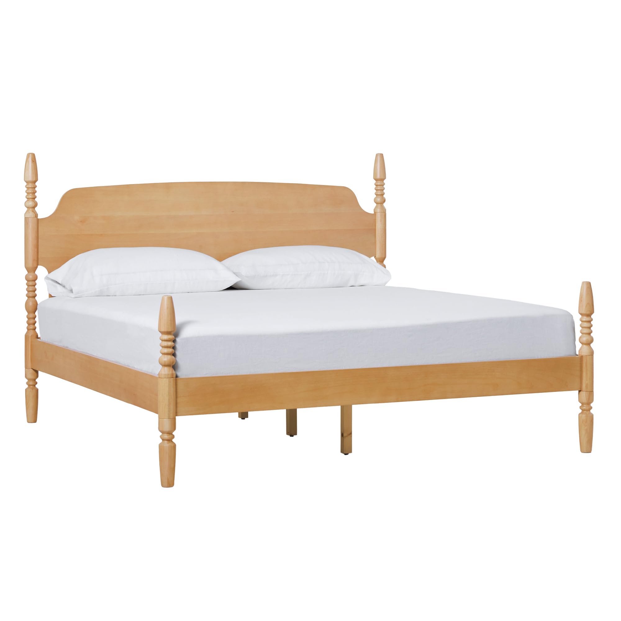 Walker Edison EZ Assembly™ Traditional Wood Spindle Post Bed, No Box Spring Bed Frame, Modern Farmhouse Bed, King Size, Natural