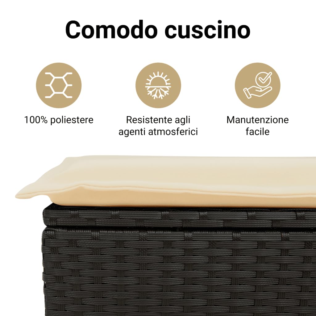 vidaXL Set da Pranzo da Giardino 7 pz Nero con Cuscini in Polyrattan