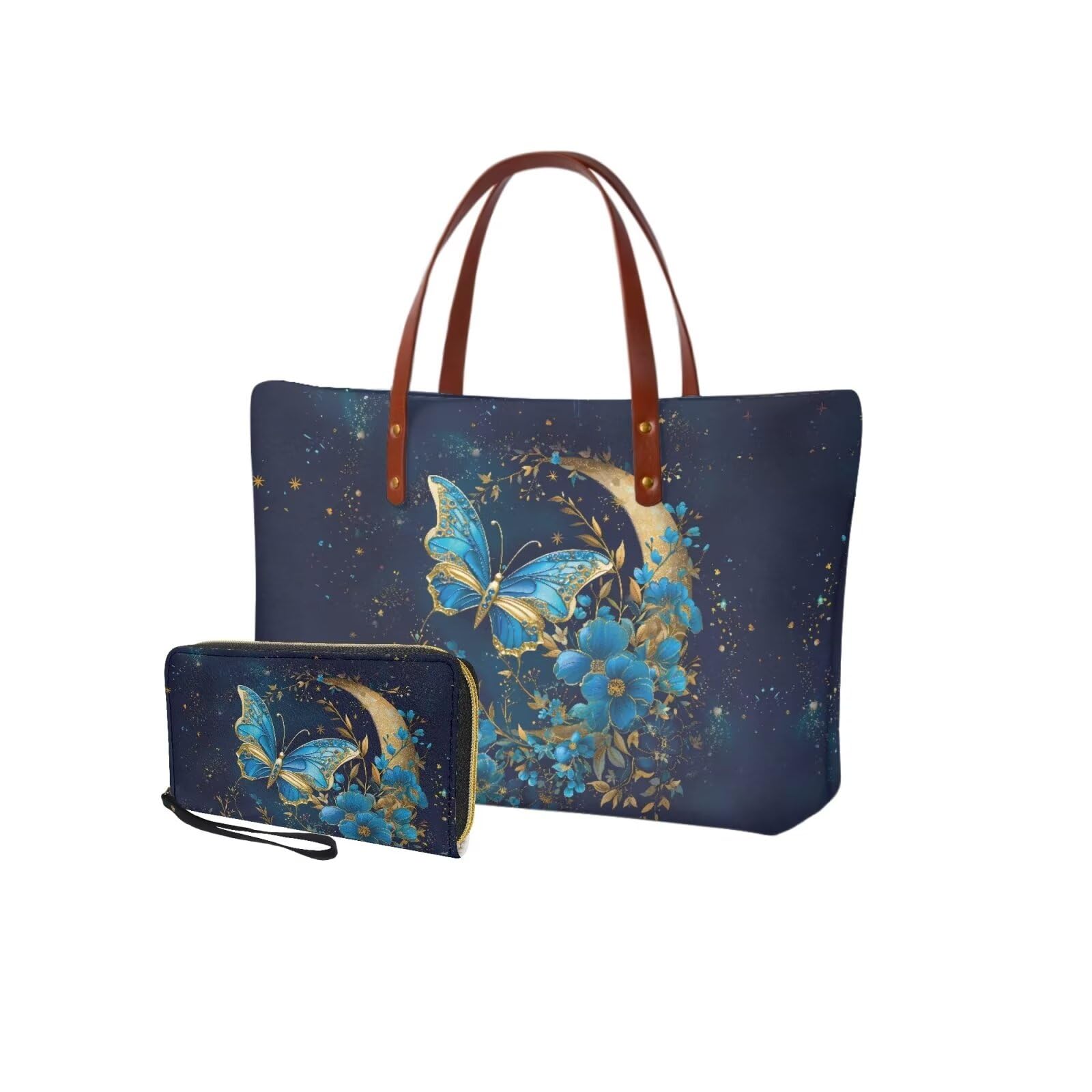 2 PCS Purse and Wallet Set for Women, Lightweight Large Top Handle Purse with PU Wallet for Work Party Shopping