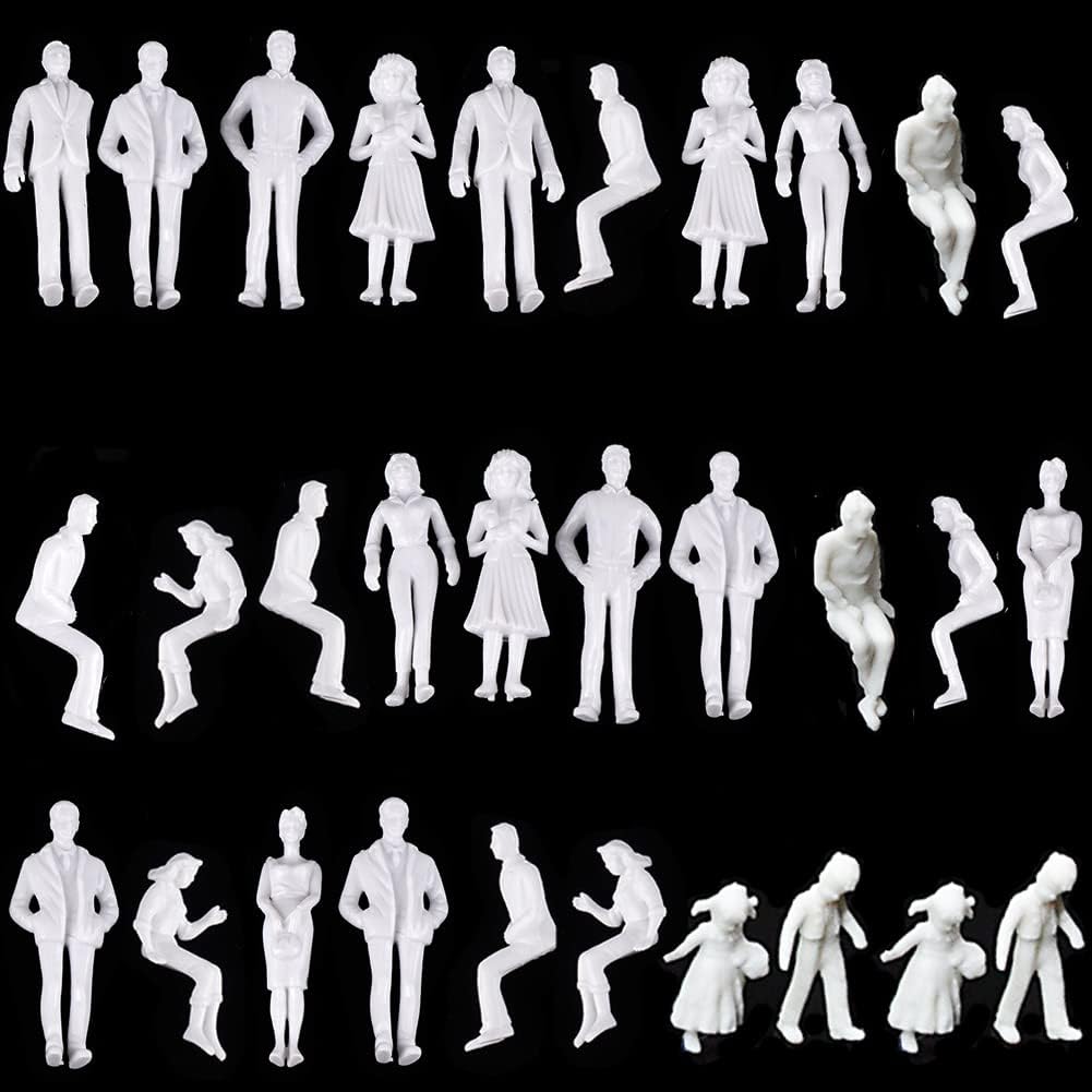 NATUMER 30Pcs Unpainted Tiny People Figures 1:25 Scale Model Trains Architectural O Scale Sitting and Standing Miniatures Figures
