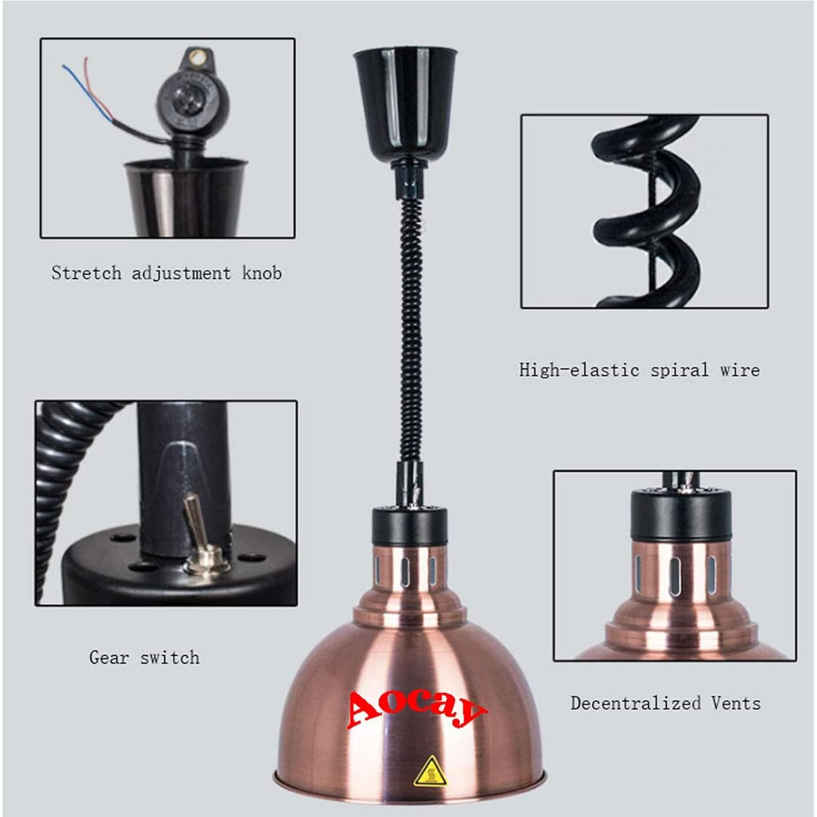 Lampa grzewcza do żywności komercyjnej - 250 W, lampa grzewcza do żywności, chowana lampa grzewcza do bufetu, artykuły gastronomiczne