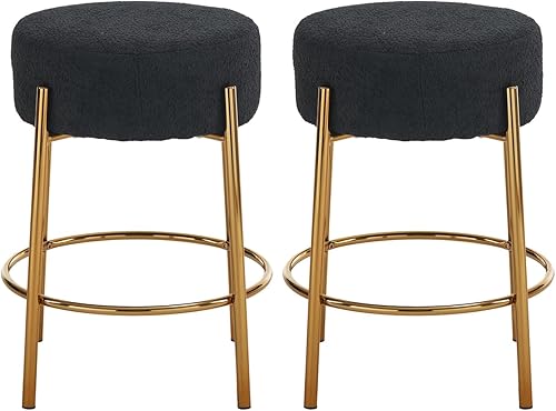 Miniatura 1 de Juego de 2 taburetes de bar de 30 pulgadas, modernos taburetes de bar sin espalda con reposapiés, taburetes de mostrador tapizados de tela de