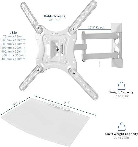 Miniatura 9 de VIVO Soporte de pared para TV de pantalla de 23 a 55 pulgadas con estante ajustable de inclinación y entretenimiento AV flotante estantería de DVD