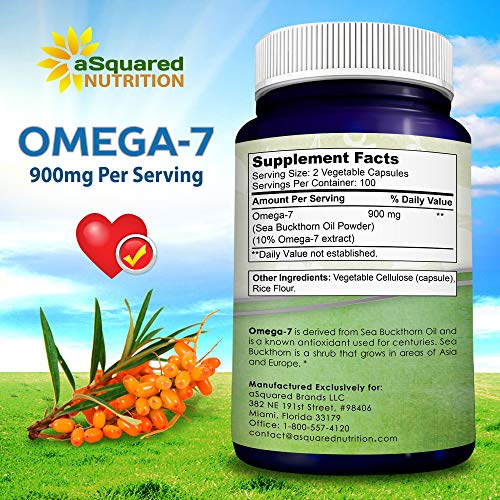 Purified Omega 7 Fatty Acids - 200 Capsules - From Natural Sea Buckthorn, Xl Vitamin Supplement, No Fish Burp, Vegan Omega-7 Palmitoleic Acid, Compare To Omega 3 6 9 For Complete Weight Loss Results #TOP3