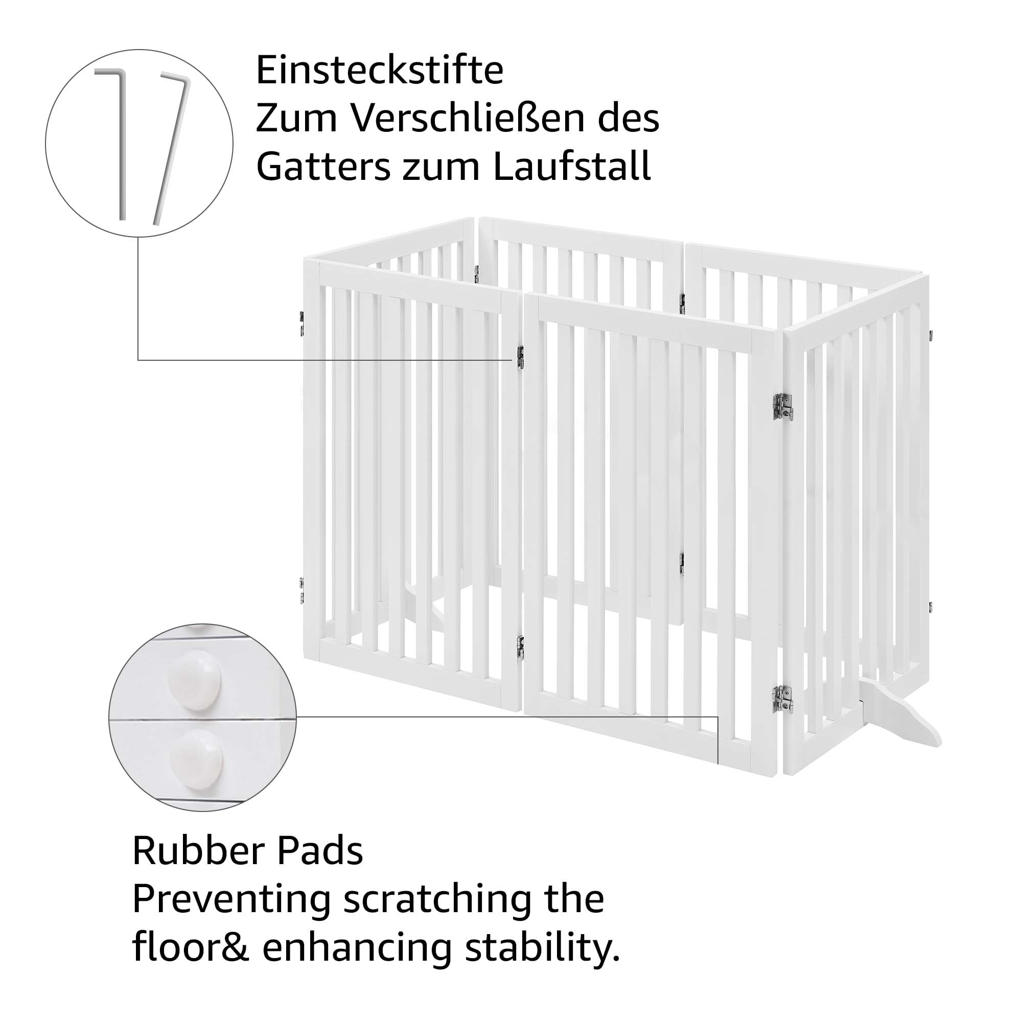 Unipaws Hundegitter 306 cm extra breit freistehendes Hundetor faltbares Welpengitter Holz Laufstall erweiterbare Hundebarriere (91 cm, Weiß)