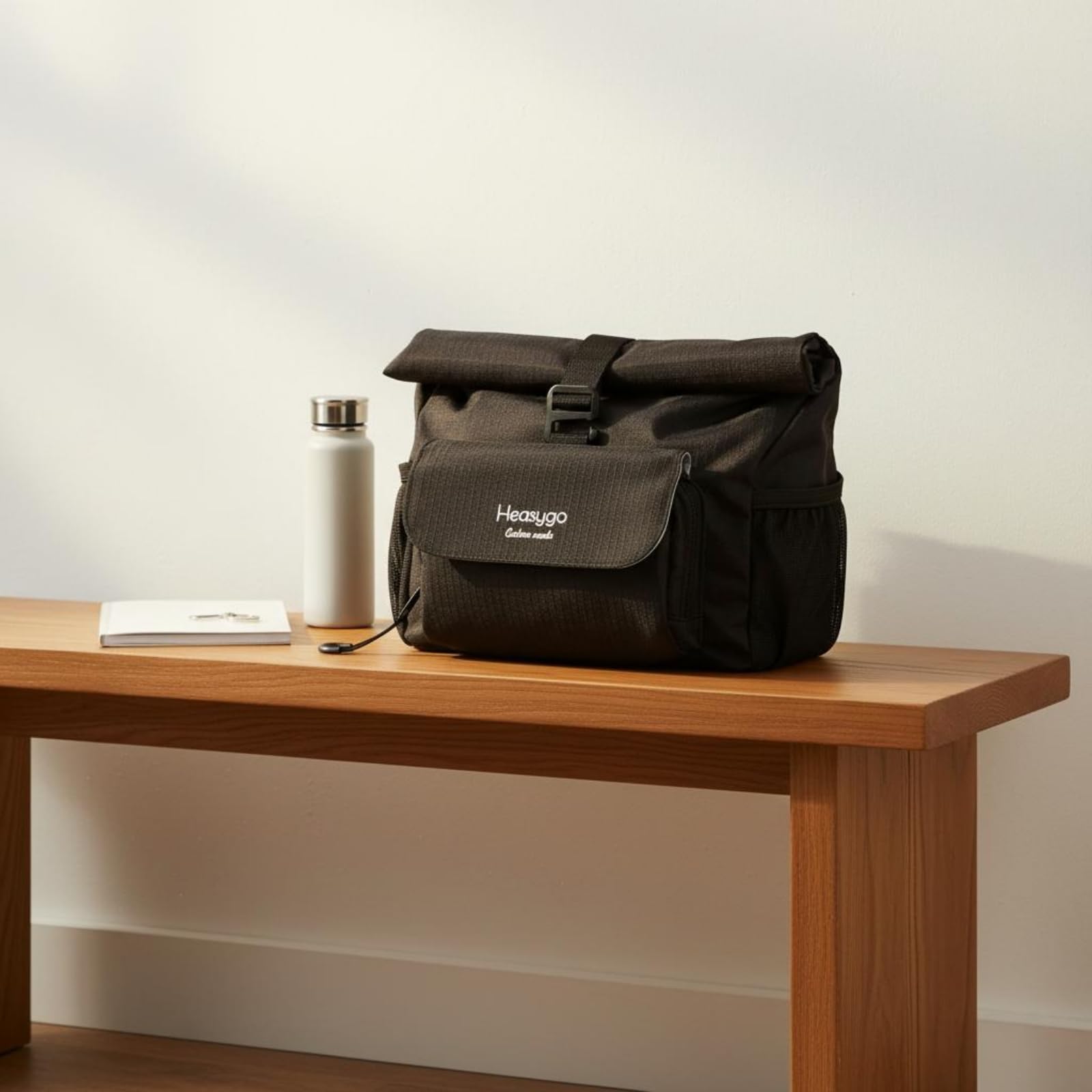 Borsa Anteriore Bicicletta Borsa Manubrio Borsello Borsetta Tela Convertibile con Tracolla Struttura Rigida Pieghevole 5-7L per Pendolarismo, Nero, Nero, 5 Pollici