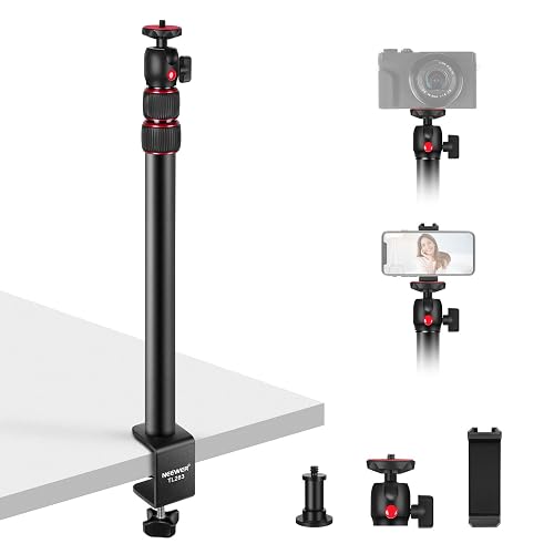 NEEWER Camera Desk Mount with Phone Holder & 360° Ball Head, 17"-40"/43-102cm Telescopic C Clamp Table Light Stand 1/4"Screw, Desktop Stand 6.6lb/3kg Max Load for DSLR Camera, Webcam, Ring Light,TL283 - Red TL283