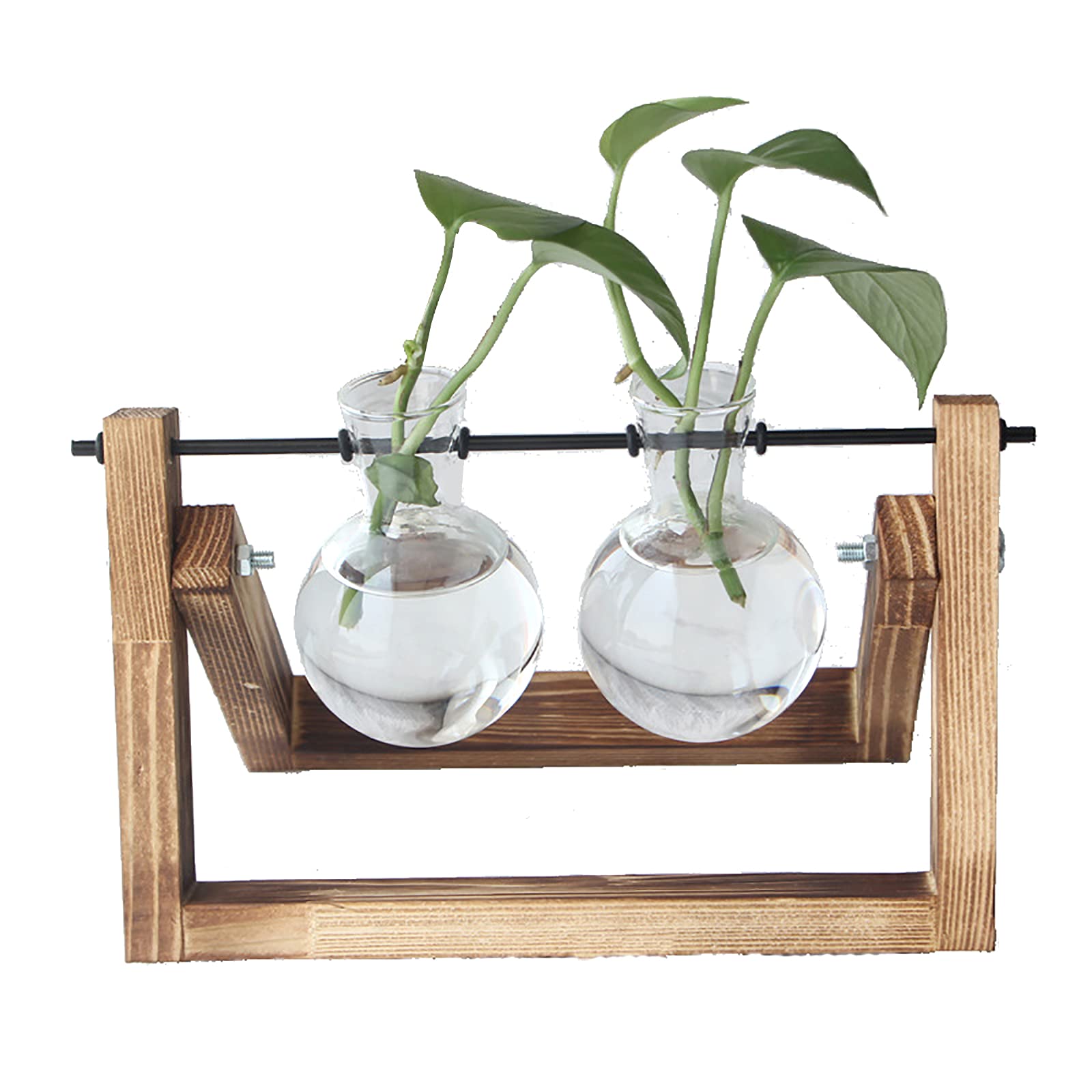 Helter - Vaso da tavolo in vetro, per piante idroponiche, con supporto in legno e supporto girevole in metallo, per casa, giardino, ufficio, matrimonio, decorazione