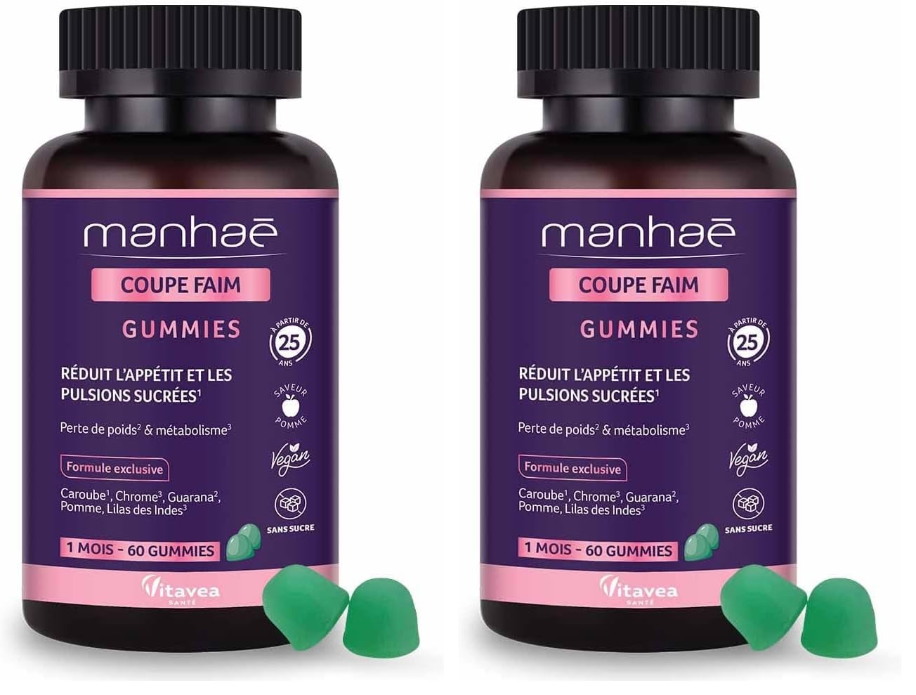Vitavea Santé - Manhaé Satiété Gummies - Caroube & Chrome - Cure 1 mois (Lot de 2)