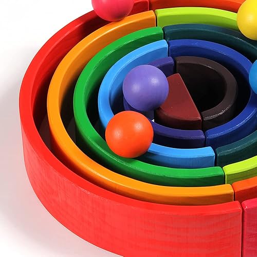 Miniatura 6 de Bolas Montessori de madera arcoíris de 1.8 pulgadas, juguetes de bolas de madera coloridaspastelnatural para niños pequeños y bebés, material de