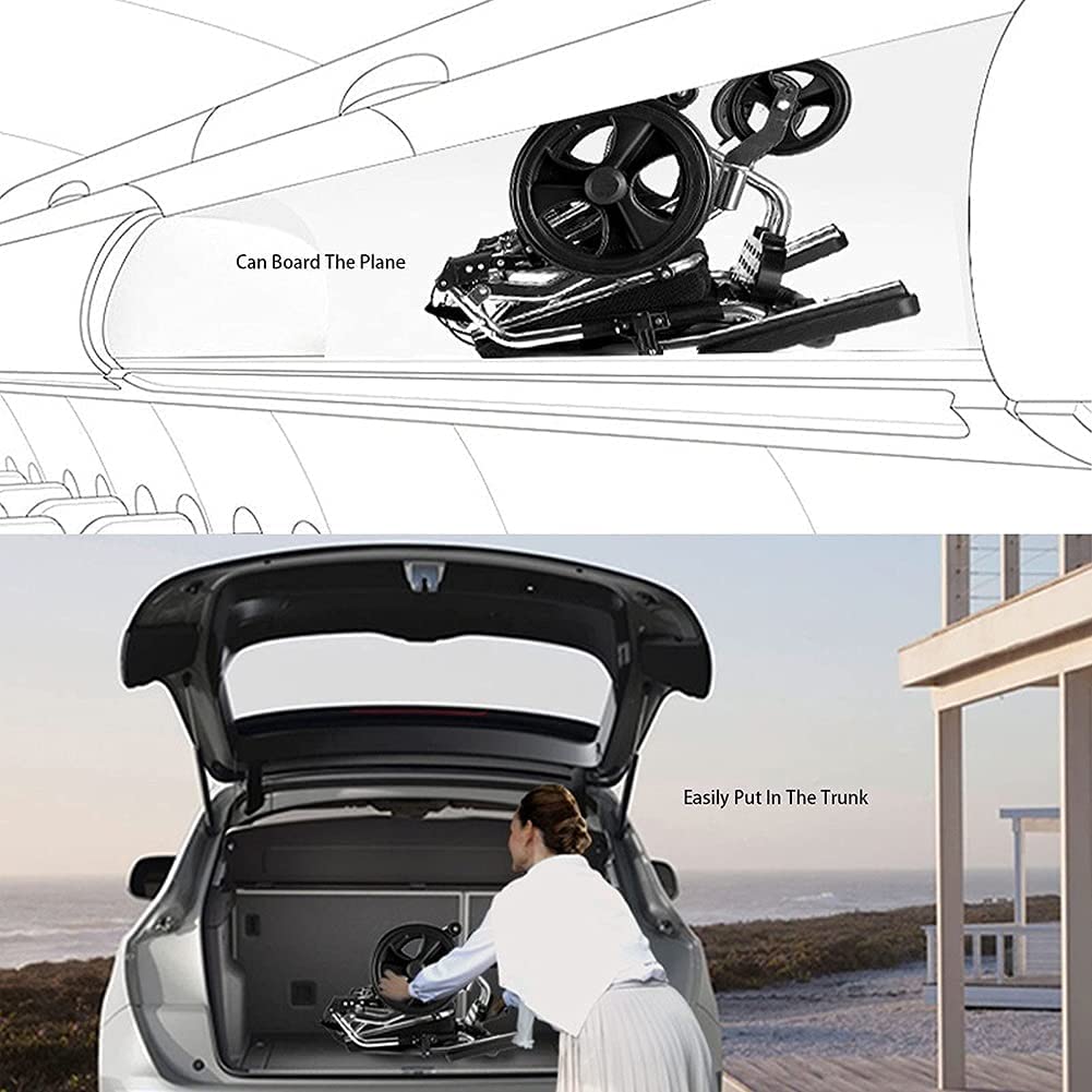 Sillas de ruedas plegables para adultos, transporte de asistente ligero portátil, marco de aleación de aluminio, viajes al aire libre para maletero de coche de avión para adultos