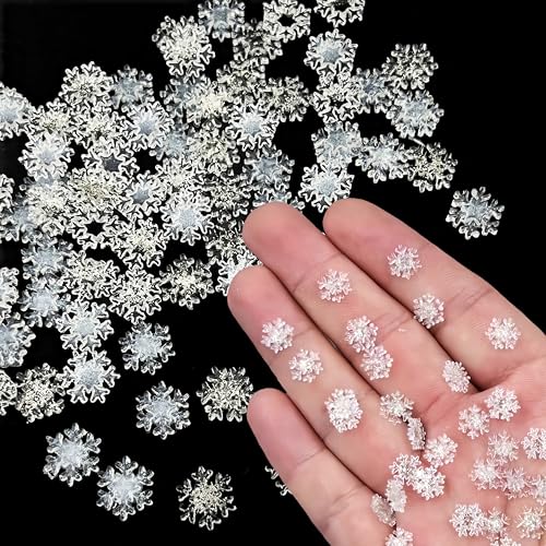 200pcs Christmas Snowflake Nail Charms Iridescent White Transparent Snowflake Nail Rhinestone Glitter 3D Resin Snowflakes Nail Art for Acrylic Nails Snow Resin Nail Gems for Women Manicure Decoration