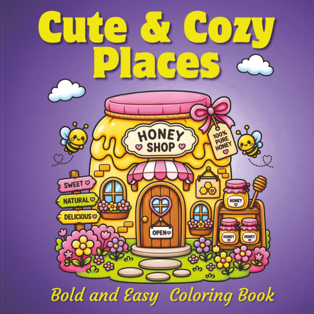 Cute & Cozy Places: Bold and Easy Coloring Book