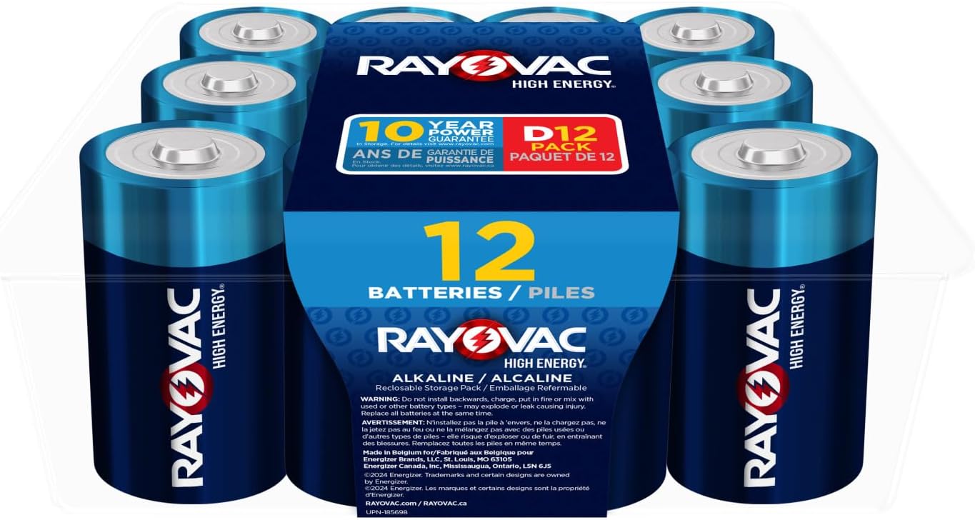 Rayovac High Energy D Batteries (12 Pack), Alkaline D Cell Batteries