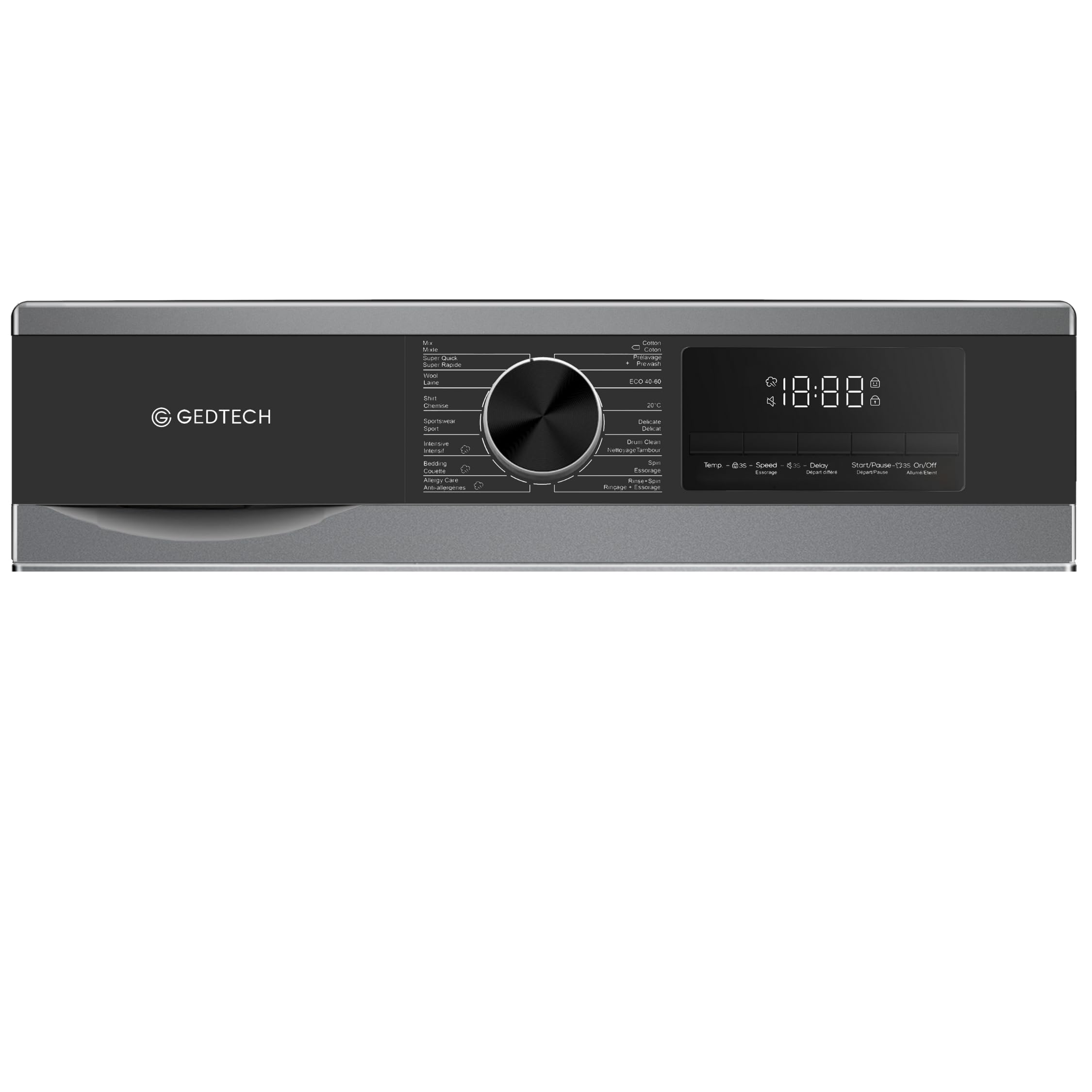 Lavadora frontal GEDTECH GLL121400DG – 12 Kg – 1400 RPM – 16 programas – Eco – Intensivo – Rápido – Muy bajo conso – Clase A-20% (Dark Grey, 12 Kg)