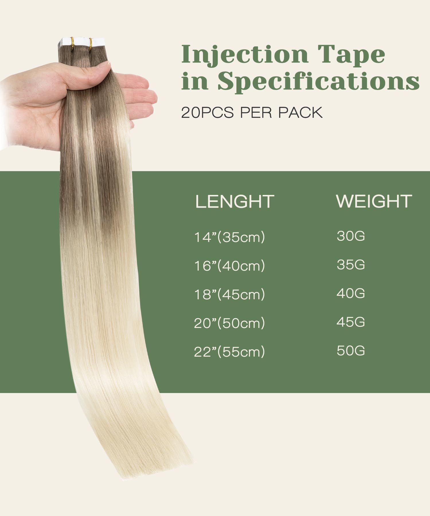 SURNEL Extension Adhesif Cheveux Naturel Injection Blonde Platine Balayage #8/60 Extension Cheveux Naturel Adhesif Invisible Brun Clair Ombre Blond Platine 35g/20pcs 40cm Lisse (I#8/60-16)