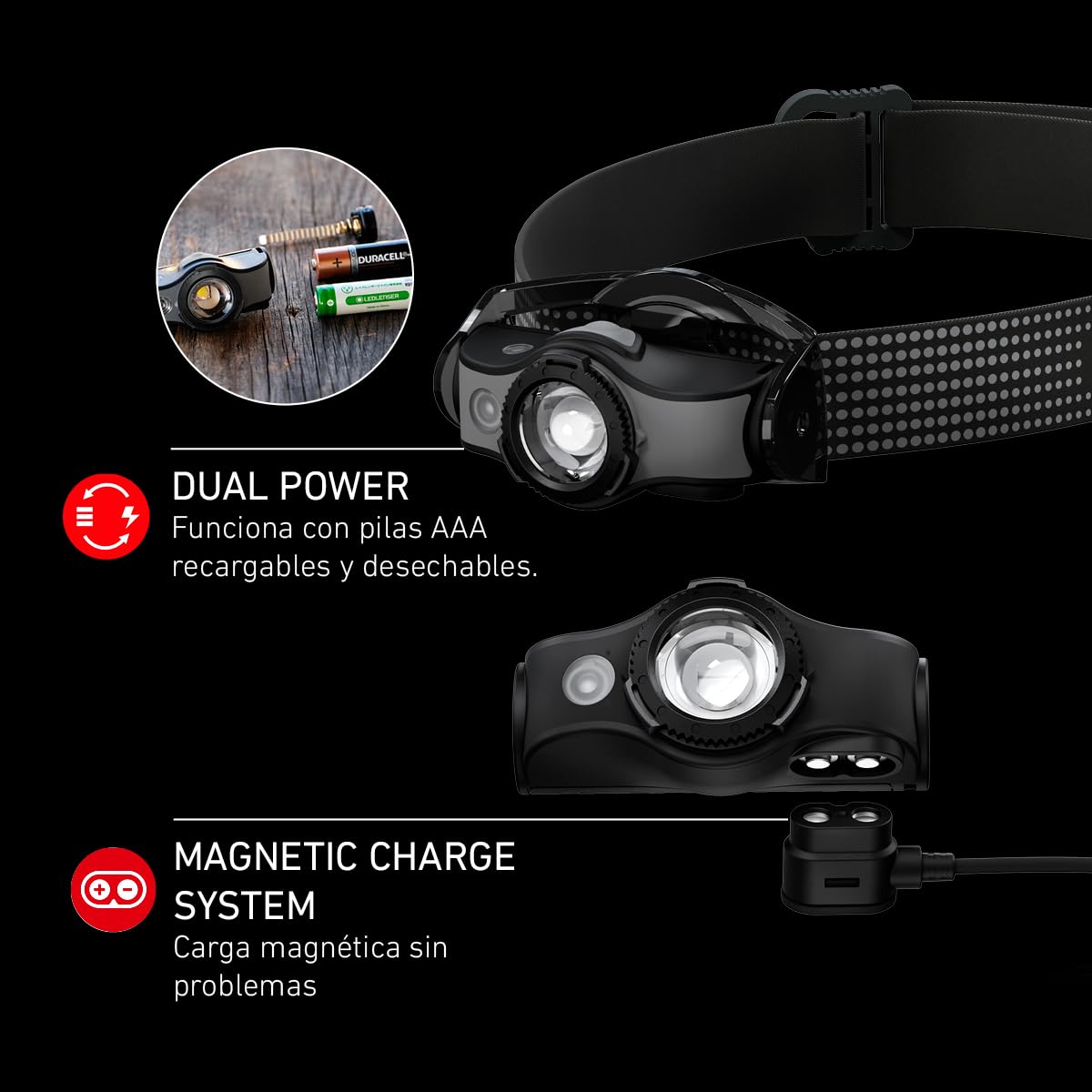 Ledlenser MH5 - Linterna frontal LED recargable de exterior, potente y superbrillante con 400 lm, 2 en 1 linterna frontal/de mano, para correr o senderismo, 35 h de autonomía