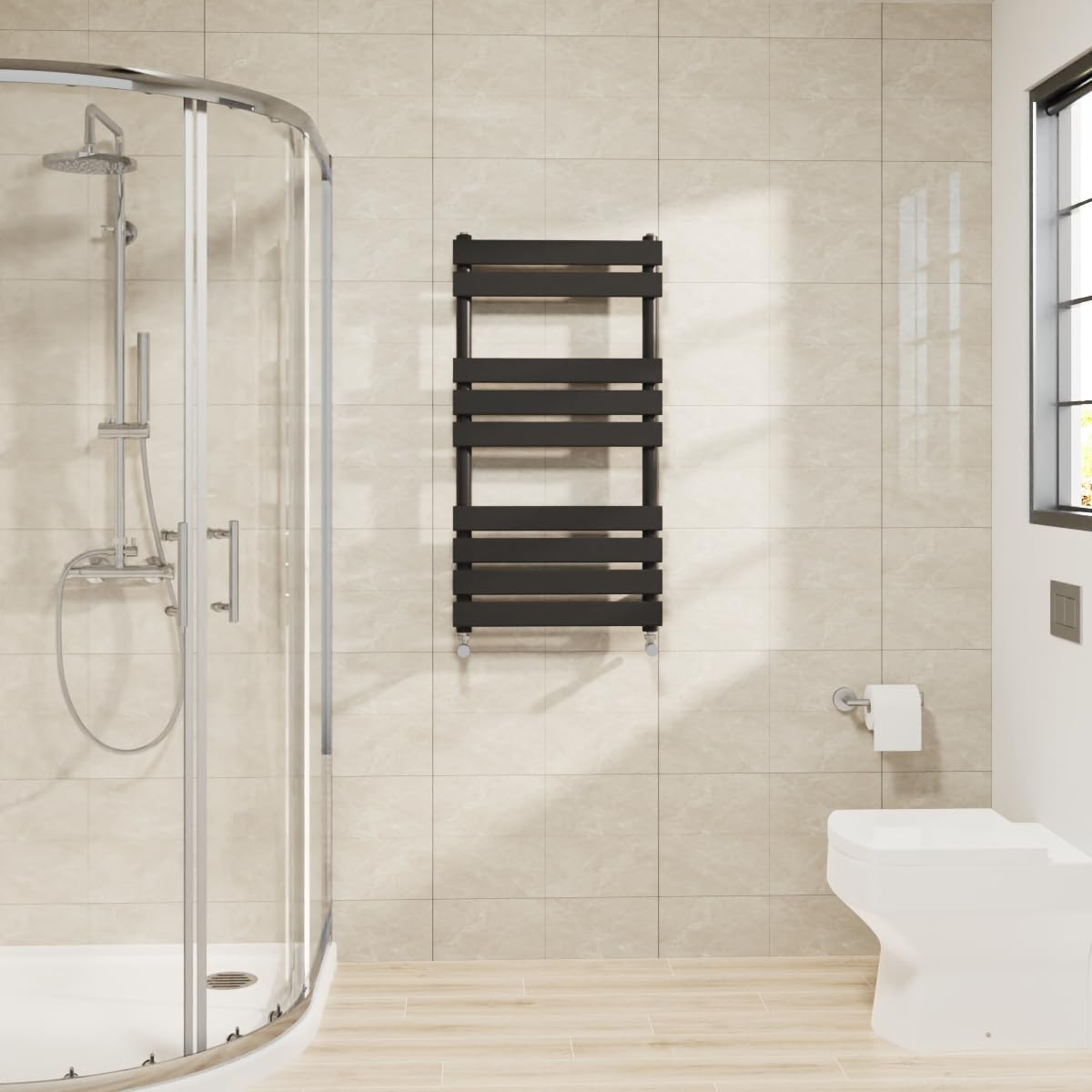 Warmehaus Flat Panel Heated Towel Rail Black Bathroom Radiator 950x500mm