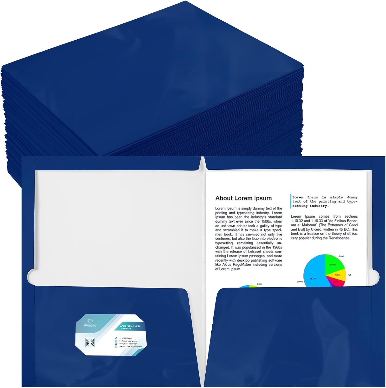 Yeaqee 100 Pack Folders Bulk with 2 Pockets Glossy Laminated Paper Folder First Day of School Presentation Letter Size Two Pocket File Portfolio Holder Back to School Items for Teacher Office (Blue)