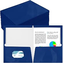 Yeaqee 100 Pack Folders Bulk with 2 Pockets Glossy Laminated Paper Folder First Day of School Presentation Letter Size Two Pocket File Portfolio Holder Back to School Items for Teacher Office Blue