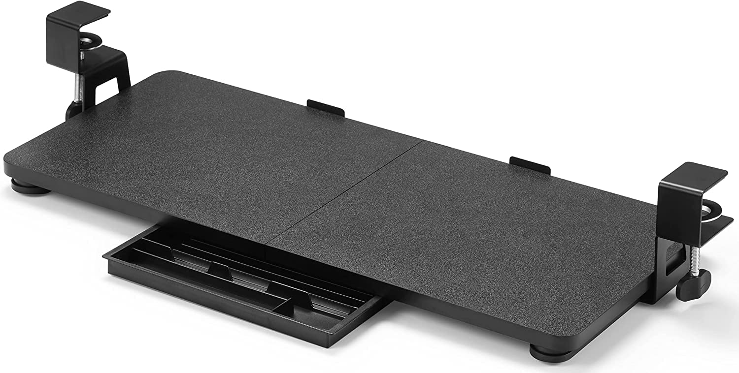 ETHU Ripiano per tastiera, 68 × 30 cm, con morsetto a C, montaggio sottocartolo, estrattore per tastiera ergonomica per computer per casa e ufficio